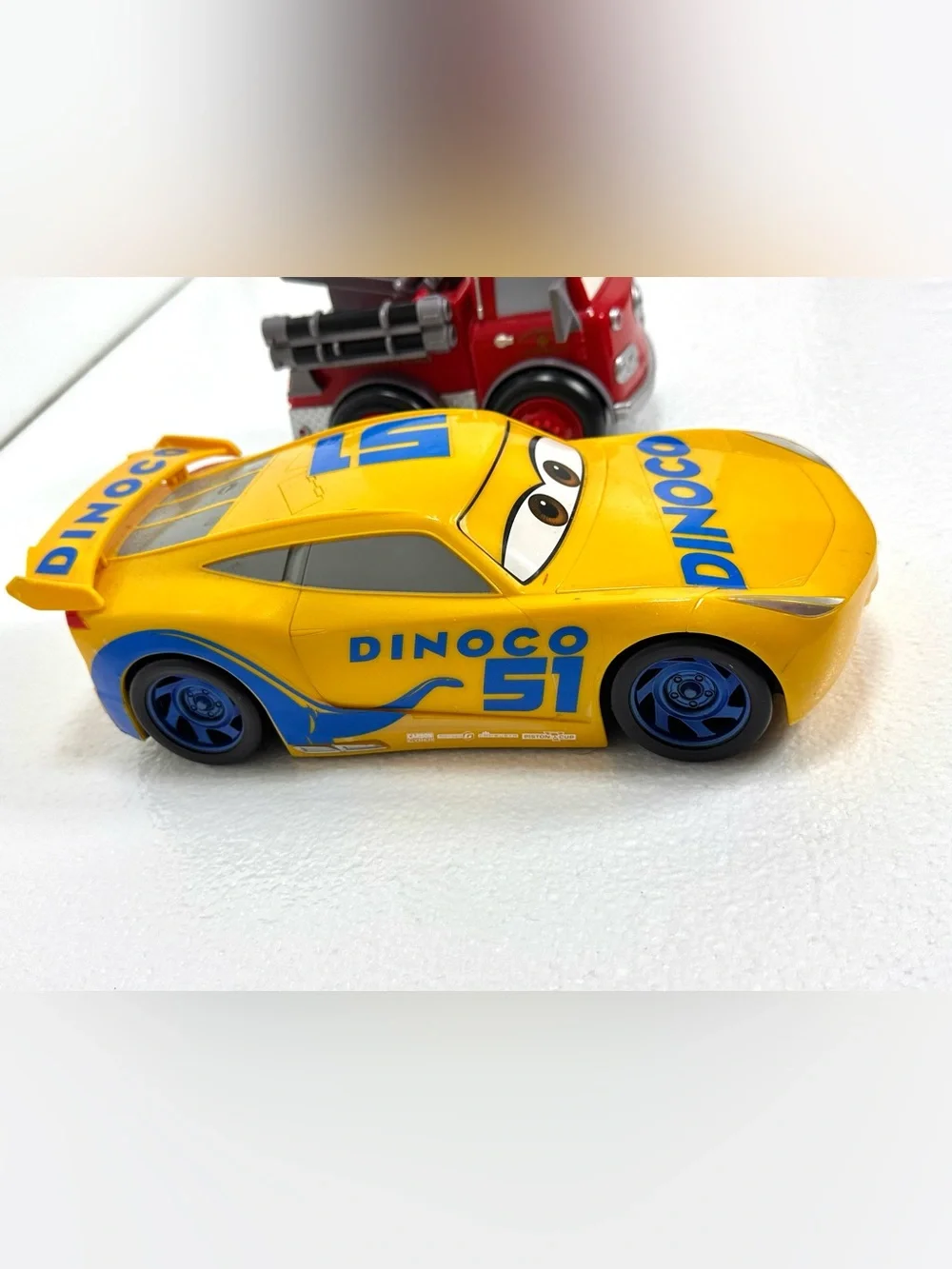 Disney Pixar Cars Dinoco Cruz Ramirez & Red Fire Engine Oversized Plastic Cars